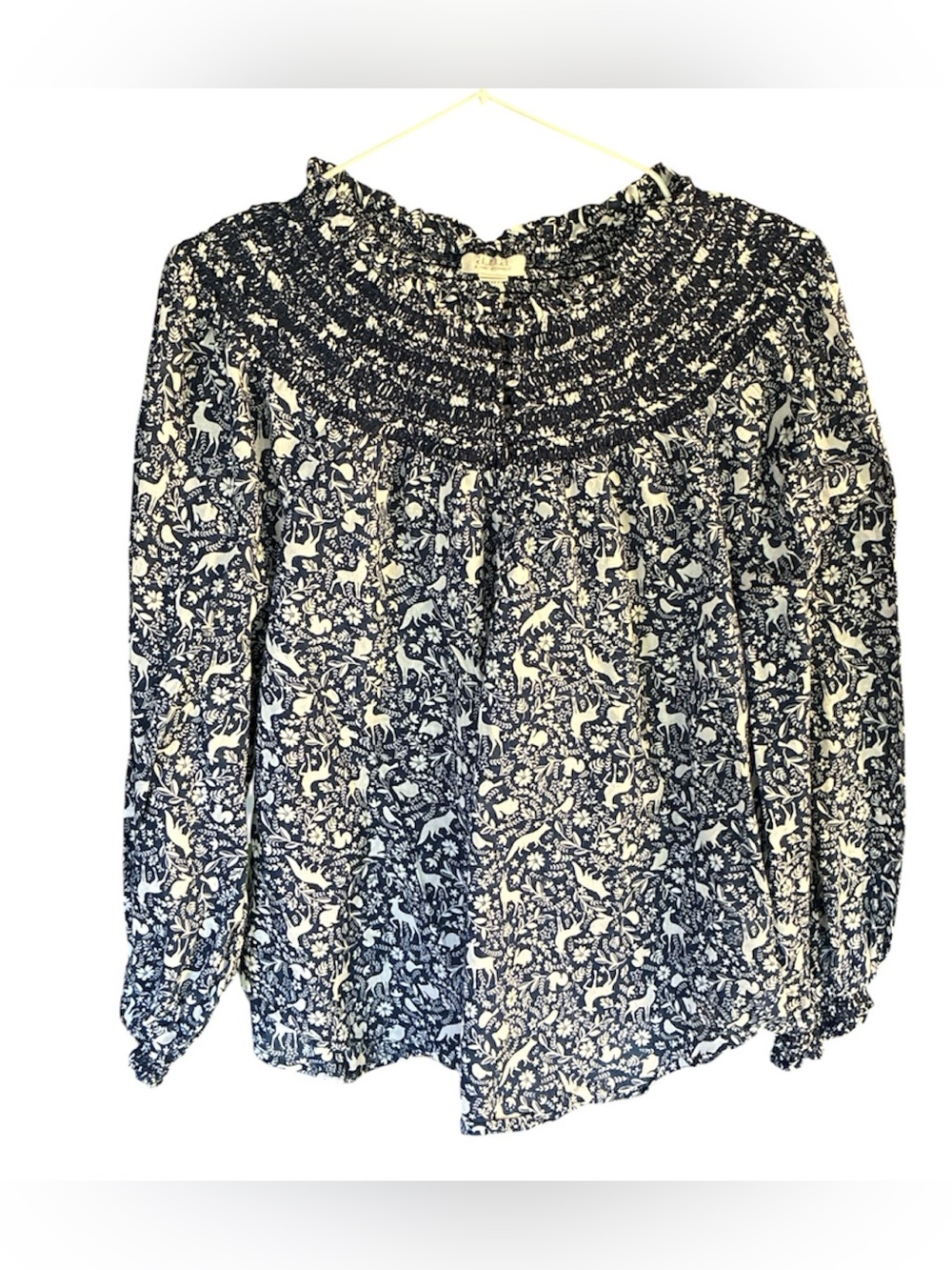 A.n.a. Navy and White Floral Smocked Yoke  Blouse